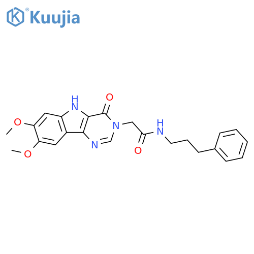 2-{7,8-dimethoxy-4-oxo-3H,4H,5H-pyrimido[5,4-b]indol-3-yl}-N-(3-phenylpropyl)acetamide structure