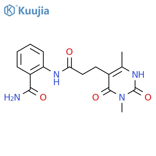 2-[3-(3,6-dimethyl-2,4-dioxo-1,2,3,4-tetrahydropyrimidin-5-yl)propanamido]benzamide structure