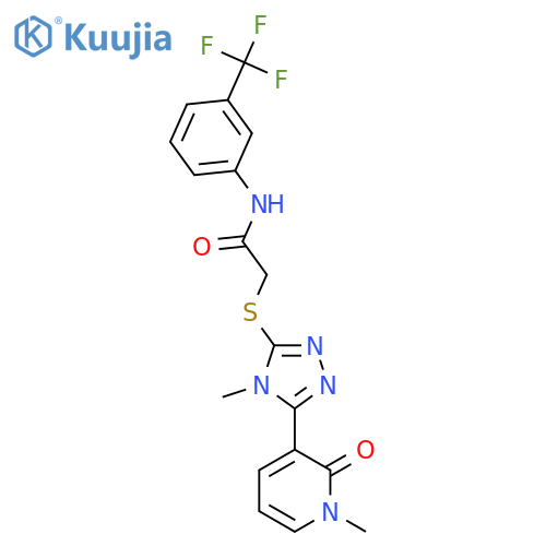 2-{4-methyl-5-(1-methyl-2-oxo-1,2-dihydropyridin-3-yl)-4H-1,2,4-triazol-3-ylsulfanyl}-N-3-(trifluoromethyl)phenylacetamide structure