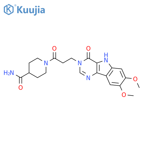 1-(3-{7,8-dimethoxy-4-oxo-3H,4H,5H-pyrimido[5,4-b]indol-3-yl}propanoyl)piperidine-4-carboxamide structure