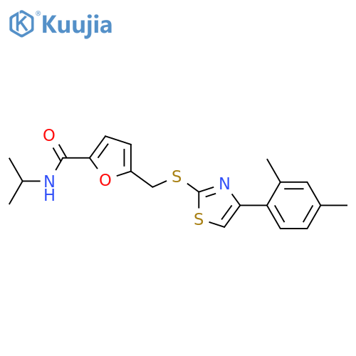 5-({4-(2,4-dimethylphenyl)-1,3-thiazol-2-ylsulfanyl}methyl)-N-(propan-2-yl)furan-2-carboxamide structure