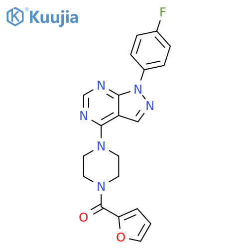 1-1-(4-fluorophenyl)-1H-pyrazolo3,4-dpyrimidin-4-yl-4-(furan-2-carbonyl)piperazine structure