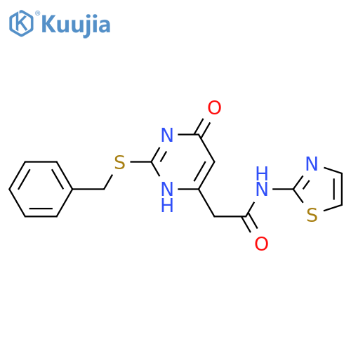 2-[2-(benzylsulfanyl)-6-oxo-1,6-dihydropyrimidin-4-yl]-N-(1,3-thiazol-2-yl)acetamide structure