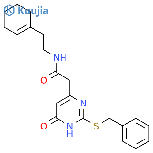 2-2-(benzylsulfanyl)-6-oxo-1,6-dihydropyrimidin-4-yl-N-2-(cyclohex-1-en-1-yl)ethylacetamide structure