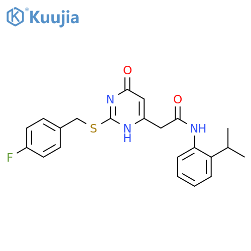 2-(2-{[(4-fluorophenyl)methyl]sulfanyl}-6-oxo-1,6-dihydropyrimidin-4-yl)-N-[2-(propan-2-yl)phenyl]acetamide structure