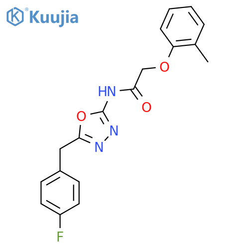 N-{5-[(4-fluorophenyl)methyl]-1,3,4-oxadiazol-2-yl}-2-(2-methylphenoxy)acetamide structure