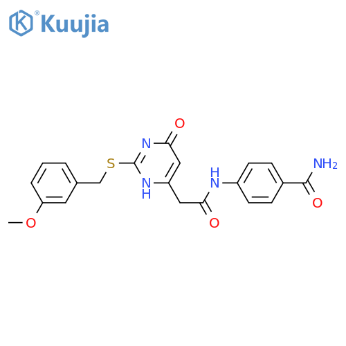 4-2-(2-{(3-methoxyphenyl)methylsulfanyl}-6-oxo-1,6-dihydropyrimidin-4-yl)acetamidobenzamide structure