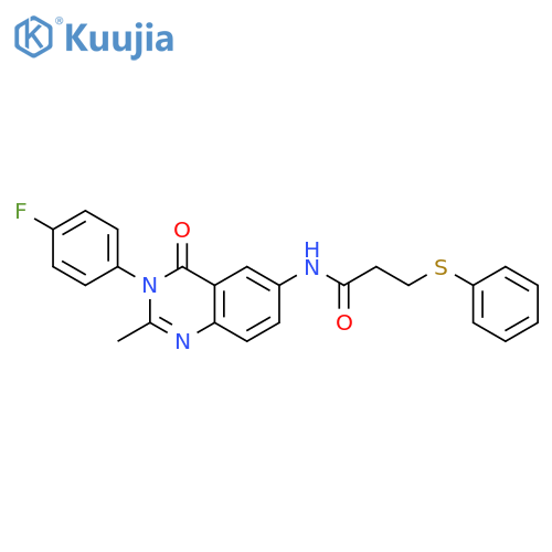 N-[3-(4-fluorophenyl)-2-methyl-4-oxo-3,4-dihydroquinazolin-6-yl]-3-(phenylsulfanyl)propanamide structure