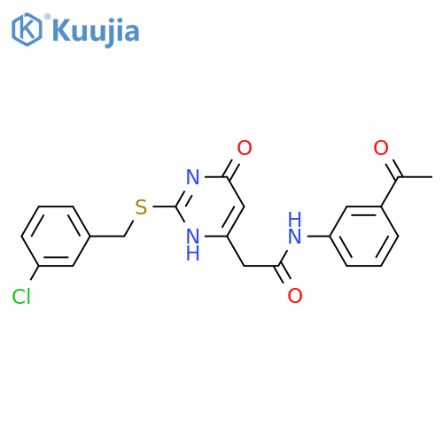 N-(3-acetylphenyl)-2-(2-{(3-chlorophenyl)methylsulfanyl}-6-oxo-1,6-dihydropyrimidin-4-yl)acetamide structure