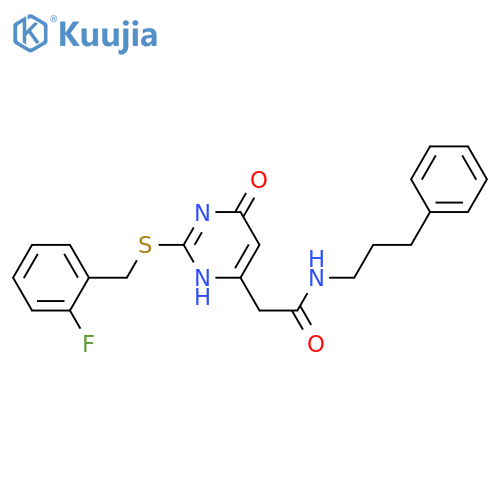 2-(2-{(2-fluorophenyl)methylsulfanyl}-6-oxo-1,6-dihydropyrimidin-4-yl)-N-(3-phenylpropyl)acetamide structure