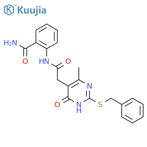 2-{2-2-(benzylsulfanyl)-4-methyl-6-oxo-1,6-dihydropyrimidin-5-ylacetamido}benzamide structure