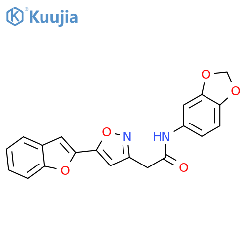N-(2H-1,3-benzodioxol-5-yl)-2-5-(1-benzofuran-2-yl)-1,2-oxazol-3-ylacetamide structure