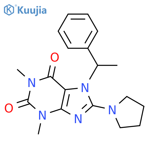 1,3-dimethyl-7-(1-phenylethyl)-8-(pyrrolidin-1-yl)-2,3,6,7-tetrahydro-1H-purine-2,6-dione structure