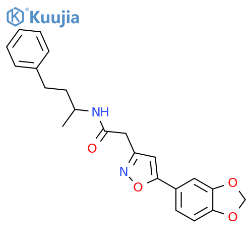 2-5-(2H-1,3-benzodioxol-5-yl)-1,2-oxazol-3-yl-N-(4-phenylbutan-2-yl)acetamide structure