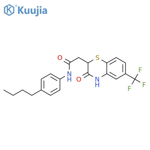 N-(4-butylphenyl)-2-[3-oxo-6-(trifluoromethyl)-3,4-dihydro-2H-1,4-benzothiazin-2-yl]acetamide structure