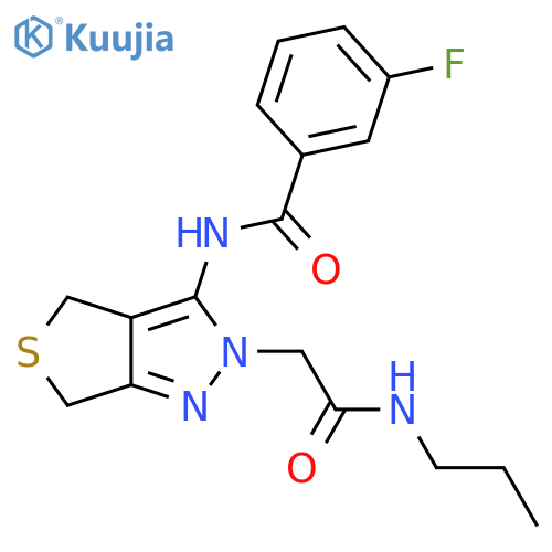 3-fluoro-N-{2-[(propylcarbamoyl)methyl]-2H,4H,6H-thieno[3,4-c]pyrazol-3-yl}benzamide structure