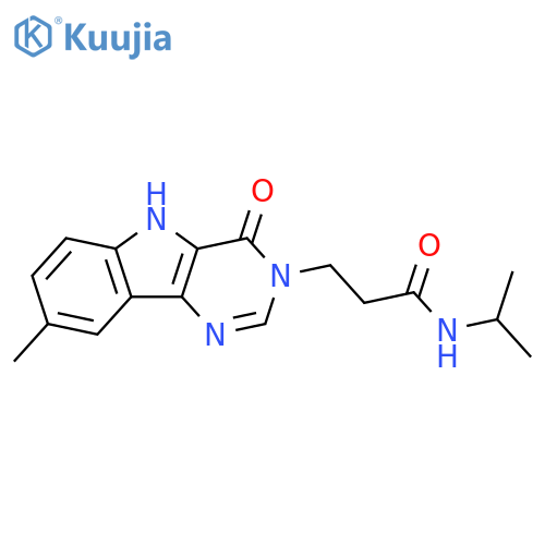 3-{8-methyl-4-oxo-3H,4H,5H-pyrimido[5,4-b]indol-3-yl}-N-(propan-2-yl)propanamide structure