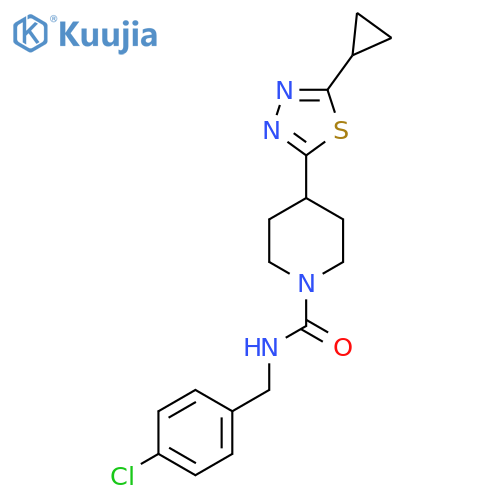 N-(4-chlorophenyl)methyl-4-(5-cyclopropyl-1,3,4-thiadiazol-2-yl)piperidine-1-carboxamide structure