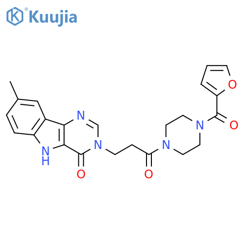 3-{3-[4-(furan-2-carbonyl)piperazin-1-yl]-3-oxopropyl}-8-methyl-3H,4H,5H-pyrimido[5,4-b]indol-4-one structure