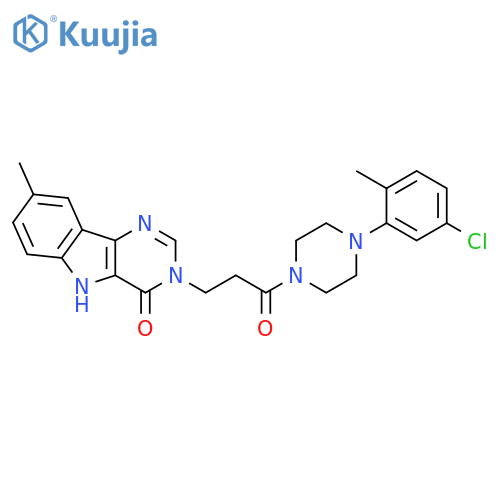 3-[3-[4-(5-chloro-2-methylphenyl)piperazin-1-yl]-3-oxopropyl]-8-methyl-5H-pyrimido[5,4-b]indol-4-one structure