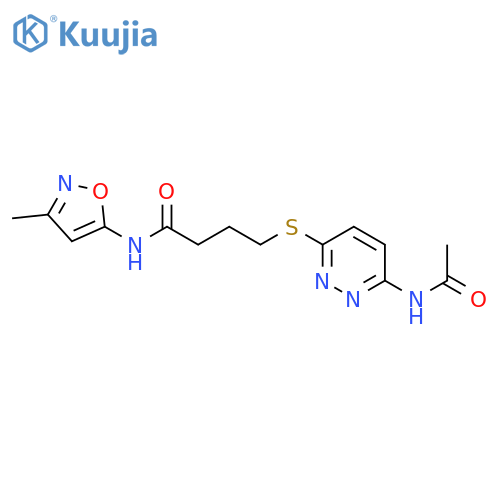 4-(6-acetamidopyridazin-3-yl)sulfanyl-N-(3-methyl-1,2-oxazol-5-yl)butanamide structure