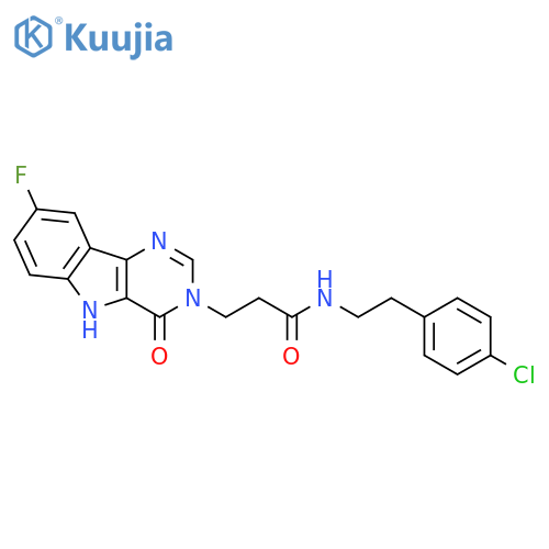 N-[2-(4-chlorophenyl)ethyl]-3-{8-fluoro-4-oxo-3H,4H,5H-pyrimido[5,4-b]indol-3-yl}propanamide structure