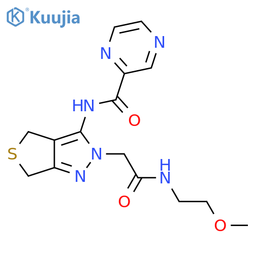 N-(2-{(2-methoxyethyl)carbamoylmethyl}-2H,4H,6H-thieno3,4-cpyrazol-3-yl)pyrazine-2-carboxamide structure