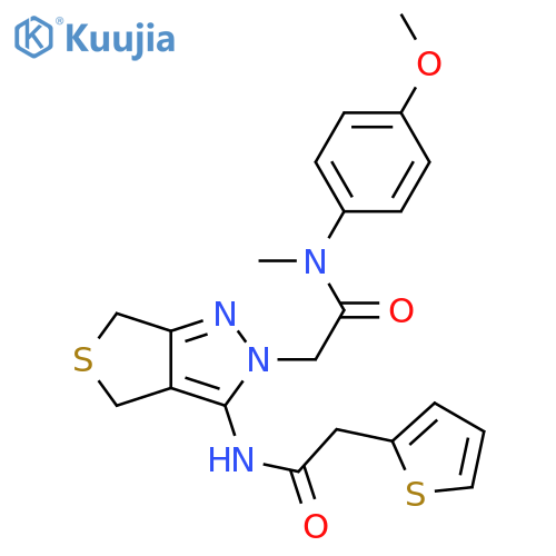 N-(4-methoxyphenyl)methyl-2-{3-2-(thiophen-2-yl)acetamido-2H,4H,6H-thieno3,4-cpyrazol-2-yl}acetamide structure