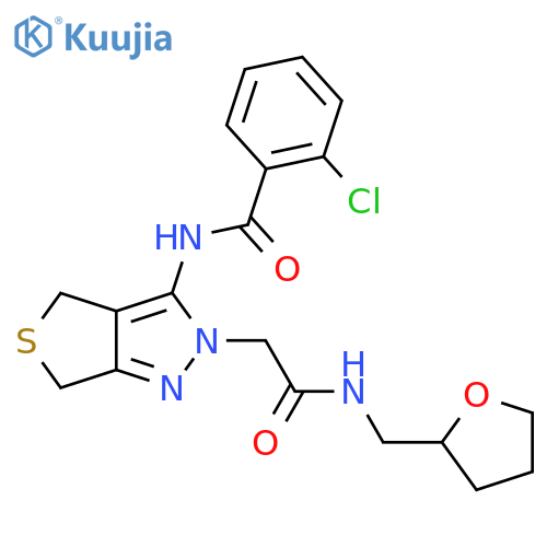 2-chloro-N-2-({(oxolan-2-yl)methylcarbamoyl}methyl)-2H,4H,6H-thieno3,4-cpyrazol-3-ylbenzamide structure