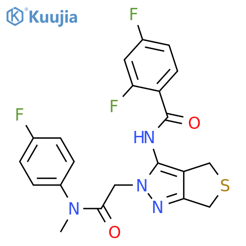 2,4-difluoro-N-2-({(4-fluorophenyl)methylcarbamoyl}methyl)-2H,4H,6H-thieno3,4-cpyrazol-3-ylbenzamide structure
