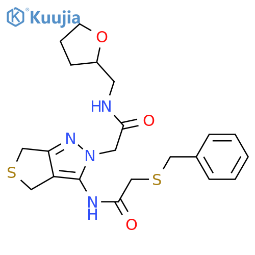 2-{3-2-(benzylsulfanyl)acetamido-2H,4H,6H-thieno3,4-cpyrazol-2-yl}-N-(oxolan-2-yl)methylacetamide structure