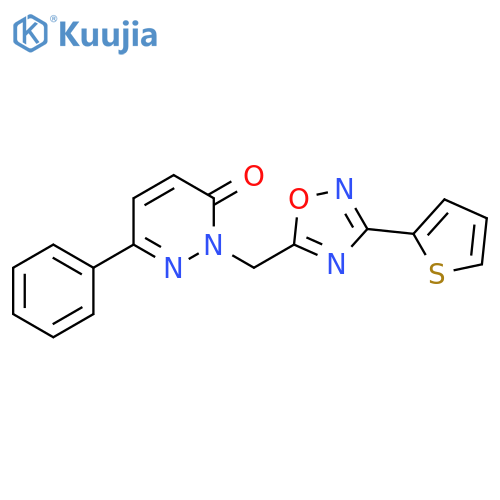 6-phenyl-2-{[3-(thiophen-2-yl)-1,2,4-oxadiazol-5-yl]methyl}-2,3-dihydropyridazin-3-one structure