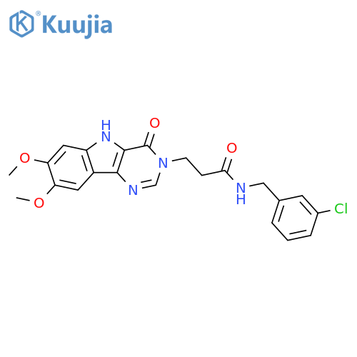 N-[(3-chlorophenyl)methyl]-3-{7,8-dimethoxy-4-oxo-3H,4H,5H-pyrimido[5,4-b]indol-3-yl}propanamide structure