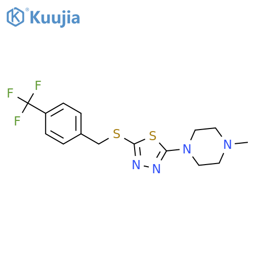 1-methyl-4-[5-({[4-(trifluoromethyl)phenyl]methyl}sulfanyl)-1,3,4-thiadiazol-2-yl]piperazine structure