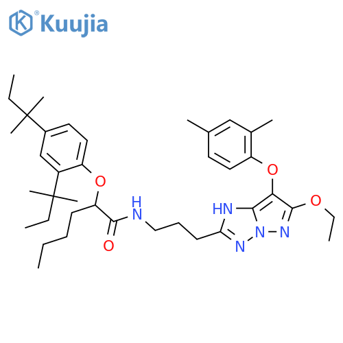 Hexanamide, N-[3-[7-(2,4-dimethylphenoxy)-6-ethoxy-1H-pyrazolo[1,5-b][1,2,4]triazol- 2-yl]propyl]-2-[2,4-bis(1,1-dimethylpropyl)phenoxy]- structure