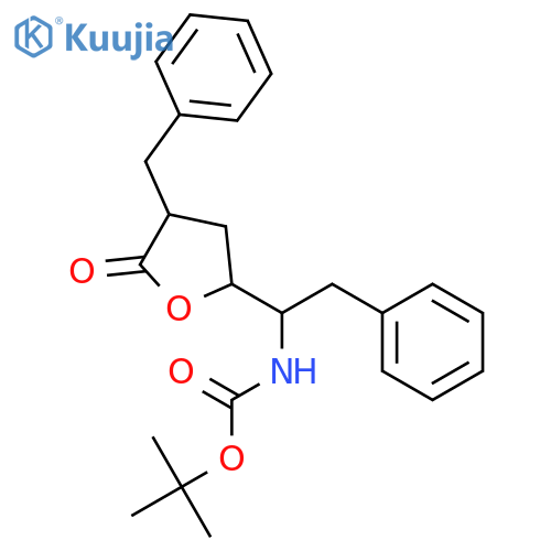 Carbamic acid, [2-phenyl-1-[tetrahydro-5-oxo-4-(phenylmethyl)-2-furanyl]ethyl]-, 1,1-dimethylethyl ester structure