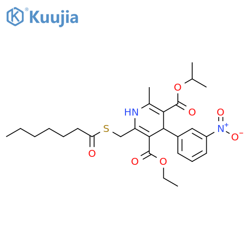 3,5-Pyridinedicarboxylic acid,1,4-dihydro-2-methyl-4-(3-nitrophenyl)-6-[[(1-oxoheptyl)thio]methyl]-,5-ethyl 3-(1-methylethyl) ester structure