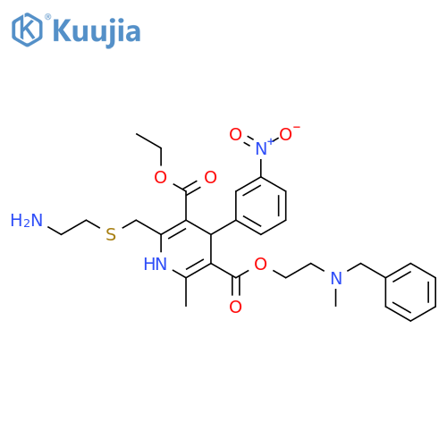 3,5-Pyridinedicarboxylic acid,2-[[(2-aminoethyl)thio]methyl]-1,4-dihydro-6-methyl-4-(3-nitrophenyl)-,3-ethyl 5-[2-[methyl(phenylmethyl)amino]ethyl] ester structure