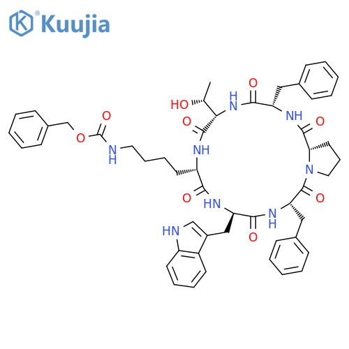 Cyclo[N6-[(phenylmethoxy)carbonyl]-L-lysyl-D-tryptophyl-L-phenylalanyl-L-prolyl-L-phenylalanyl-L-threonyl] structure