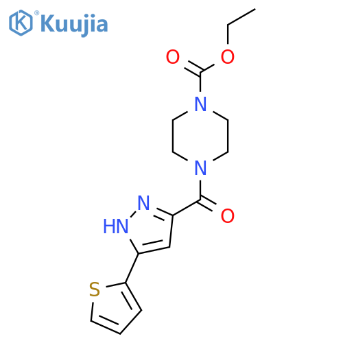 ethyl 4-5-(thiophen-2-yl)-1H-pyrazole-3-carbonylpiperazine-1-carboxylate structure