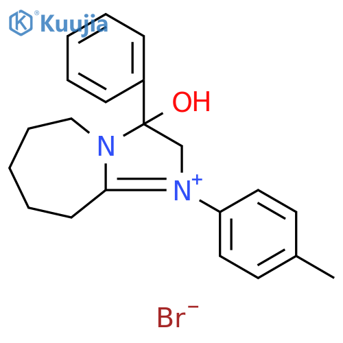 3-hydroxy-1-(4-methylphenyl)-3-phenyl-2H,3H,5H,6H,7H,8H,9H-1-imidazo1,2-aazepin-1-ylium bromide structure