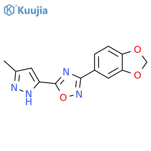 3-(2H-1,3-benzodioxol-5-yl)-5-(3-methyl-1H-pyrazol-5-yl)-1,2,4-oxadiazole structure