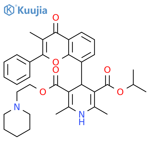 3,5-Pyridinedicarboxylicacid,1,4-dihydro-2,6-dimethyl-4-(3-methyl-4-oxo-2-phenyl-4H-1-benzopyran-8-yl)-,3-(1-methylethyl) 5-[2-(1-piperidinyl)ethyl] ester structure
