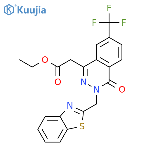 1-Phthalazineacetic acid, 3-(2-benzothiazolylmethyl)-3,4-dihydro-4-oxo-7-(trifluoromethyl)-, ethyl ester structure