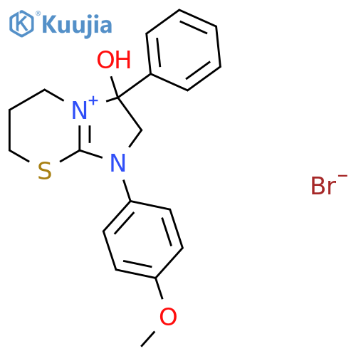 3-hydroxy-1-(4-methoxyphenyl)-3-phenyl-2H,3H,5H,6H,7H-1-imidazo[2,1-b][1,3]thiazin-1-ylium bromide structure