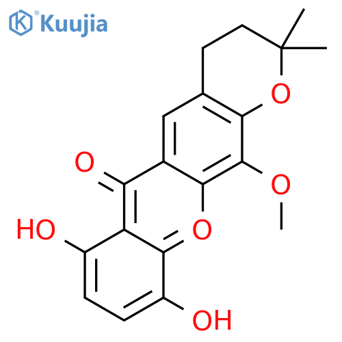 2H,6H-Pyrano[3,2-b]xanthen-6-one,3,4-dihydro-7,10-dihydroxy-12-methoxy-2,2-dimethyl- structure