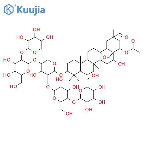 Oleanan-29-al, 22-(acetyloxy)-13,28-epoxy-3-[(O-β-D-glucopyranosyl-(1→4)-O-β-D-glucopyranosyl-(1→2)-O-[O-β-D-xylopyranosyl-(1→2)-β-D-glucopyranosyl-(1→4)]-α-L-arabinopyranosyl)oxy]-16-hydroxy-, (3β,16α,20β,22β)- structure