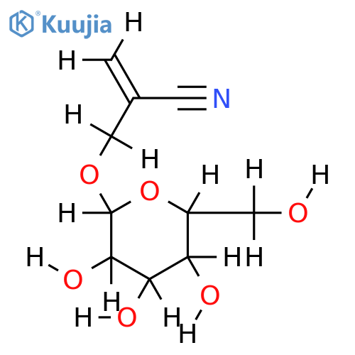 2-(((3,4,5)-trihydroxy-6-(hydroxymethyl)tetrahydropyran-2-yl)oxymethyl)acrylonitrile structure