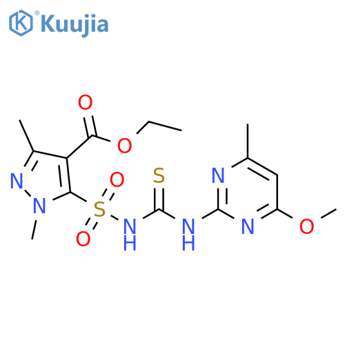 1H-Pyrazole-4-carboxylic acid, 5-[[[[(4-methoxy-6-methyl-2-pyrimidinyl)amino]thioxomethyl]amino]sulfonyl]-1,3-dimethyl-, ethyl ester structure