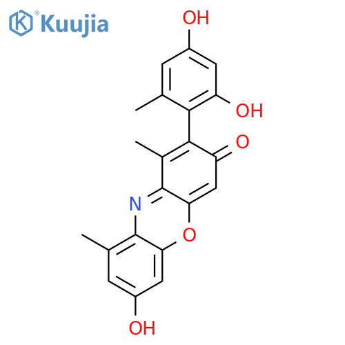 2-(2,4-Dihydroxy-6-methyl-phenyl)-7-hydroxy-1,9-dimethyl-phenoxazin-3-on structure